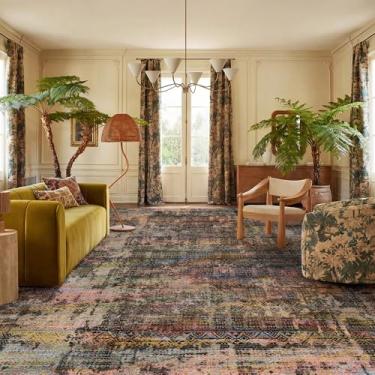 Imagem de Kokia Tapetes abstratos 20 x 25 cm, macios para sala de estar, lavável, envelhecido, vintage, confortável, marrom, amarelo, com suporte antiderrapante para decoração de quarto de casa de fazenda