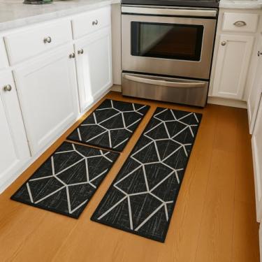 Imagem de Jogo de passadeira de cozinha tapete em jacquard antiderrapante 3 peças decoração impecável(Jogo M21 Diamante Negro)