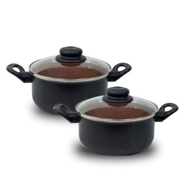 Imagem de Conjunto 2 Panelinhas Caçarola Antiaderente Teflon Pequena 16 e 18cm – Panela de Cozinha Durável e Fácil de Limpar (Preto com Cobre)