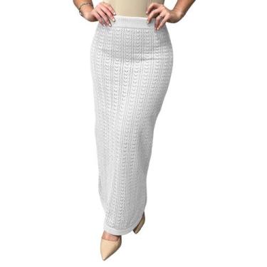 Imagem de Saia Feminina Longa Tricô Modal Forrada Rendada Leve Conforto Verão - 