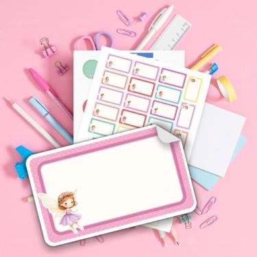 Imagem de Kit de Etiquetas Escolares Fadas 01, adesivos infantis sem nome para identificar material escolar, tema fadas delicadas para meninas