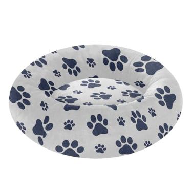 Imagem de SEHANY Cama de cachorro fofa com estampa de pata para cachorro, removível e lavável, pequena cama redonda para gatos, cama fofa super macia para animais de estimação com fundo antiderrapante para cães