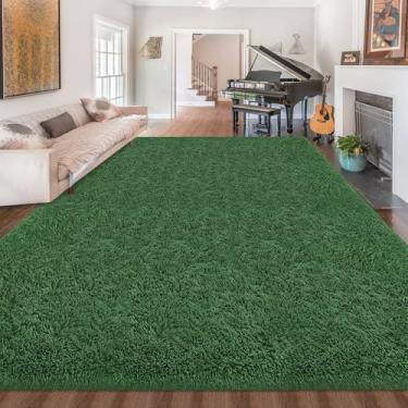Imagem de ZJYeRug Tapetes de 2,4 x 3 m para sala de estar, quarto de menina tapete felpudo verde profundo 2,4 x 3 m sob a cama, tapete antiderrapante grande fofo para sala de jogos, tapete macio de pelúcia para