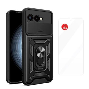 Imagem de Capa resistente T-Mobile REVVL 8 com protetor de tela, capa de câmera deslizante, suporte de anel magnético, proteção contra quedas de grau militar de 3 m, capa protetora à prova de choque para Revvl