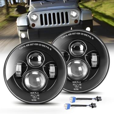 Imagem de BraveWAY Farol de LED redondo de 18 cm, projetor H4 Plug and Play Hi/Lo Beam aprovado pelo DOT H6024, compatível com Wrangler JK TJ CJ/Miata MX5/Century/MG MGB