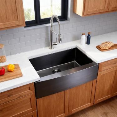 Imagem de SHACO Pia de fazenda preta de 83 cm, preto, 16 calibres, aço inoxidável, tigela única, avental frontal para pia de cozinha