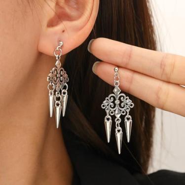 Imagem de 1 par de brincos góticos de coração para mulheres, brincos goth silver heart studs, acessórios góticos emo punk Y2k para mulheres, 5cm, Metal, Sem pedra preciosa