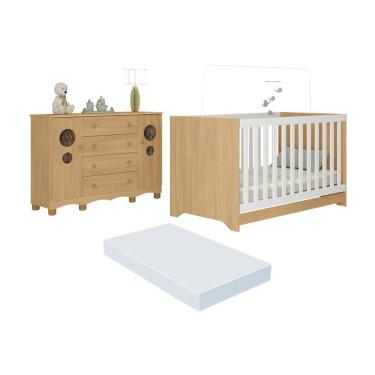 Imagem de Berço Americano 3 Em 1 Com Colchão Incluso E Cômoda 2 Portas 4 Gavetas Suspiro Multimóveis MP4722 Madeirado
