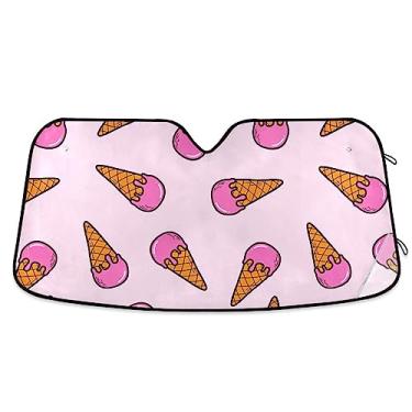 Imagem de Protetor solar de sorvete rosa para para-brisa, proteção solar de cobertura de carro, proteção UV dobrável para janela de carro