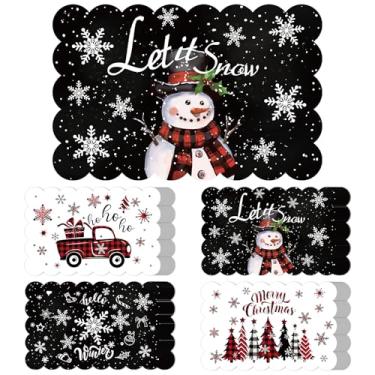 Imagem de 60 peças de jogo americano descartáveis de Natal com tema de inverno em aquarela em preto e branco, design de borda floral para suprimentos de festas de fim de ano