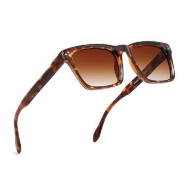 Imagem de FEISEDY Óculos de sol quadrados para homens e mulheres polarizados modernos armação grossa retangular óculos de sol UV400 B0294, Leopardo/marrom, 52mm