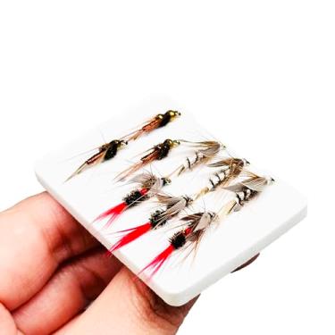 Imagem de Qievcrme 9 peças de pesca com moscas molhadas, biônica, minhocas/mariposas/moscas artificiais, insetos, moscas, salmão, truta, robalo, anzol, isca de pesca com mosca (estilo C (estilos de mariposas))