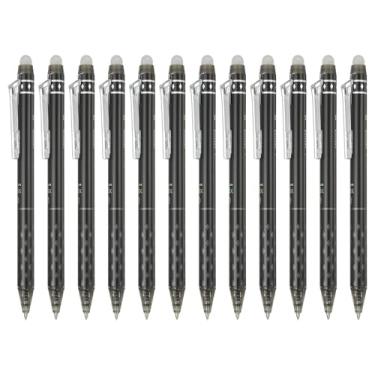 Imagem de PATIKIL 12 canetas de gel apagáveis, caneta de marcação retrátil de 0,5 mm de ponta fina apagável ao calor, marcadores de tecido de escrita suave para costura, desenho, planejador de escrita, preto