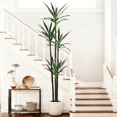 Imagem de Planta de agave artificial de 2,13 m - árvores artificiais de 213 cm de altura com 60 folhas vivas realistas e tronco realista, grande planta falsa em vaso para decoração de casa, escritório, sala de