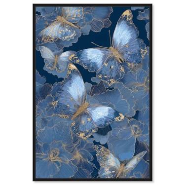 Imagem de Decoração de parede azul com impressão em tela Golden Wings II da Art Remedy, moldura preta, 40,6 x 61 cm