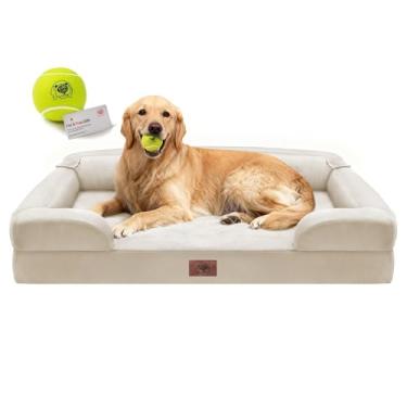 Imagem de Cama extra grande para cães, ortopédica GG, lavável para cães grandes, impermeável, sofá, capa removível, fundo antiderrapante, brinquedo de bola de tênis, 106 x 76 cm