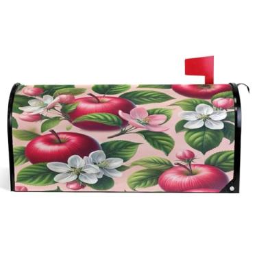 Imagem de Capas de caixa de correio magnéticas florais de maçã vermelha colorida capa de caixa de correio de vinil decorativa outono caixa de correio moderna decoração de jardim tamanho padrão 52,6 x 45,8 cm