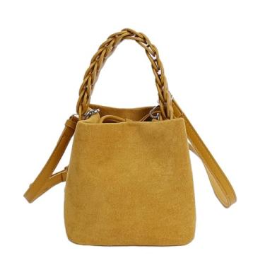 Imagem de Mini bolsa de camurça feminina Hobo de camurça sintética, bolsa de ombro despojada, bolsa vintage de tecido transversal, Amarelo