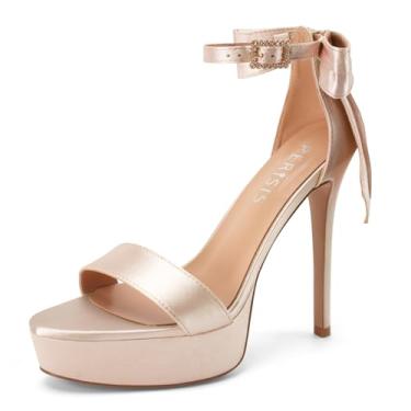 Imagem de Sandálias femininas de salto alto com plataforma rosa, salto alto, bico aberto, confortável, salto com laço, Rosa claro, 37