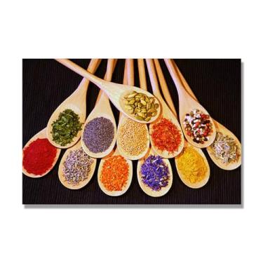 Imagem de NHLDZYH Arte de parede em tela colorida para especiarias e colher de tempero | Decoração de cozinha vintage | Arte moderna para casa e sala de jantar. C12. 50 x 75 cm - 19,7 x 29,6 pol. Somente tela