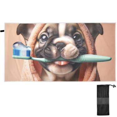 Imagem de TSENQUE Toalhas de praia coloridas resistentes à areia toalhas de piscina buldogue fofo filhote de cachorro grandes e leves acessórios de praia de secagem rápida viagem 180 x 70 centímetros