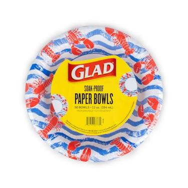 Imagem de Glad Tigelas de papel descartáveis redondas para o dia a dia com design de ondas de lagosta, | Pratos de papel resistentes a cortes e micro-ondas para todos os alimentos e uso diário | 340 g, 50