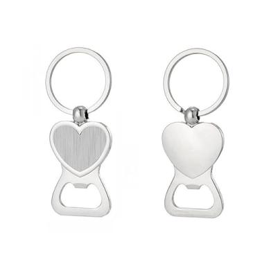 Imagem de Abridor de garrafas de metal dupla face chaveiro abridor de garrafa de cerveja multifuncional circular chaveiro em forma de coração (coração)