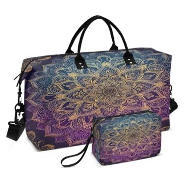 Imagem de CEBUGI Bolsa feminina acolchoada com estampa mandala, grande, bolsa de viagem de fim de semana, bolsas hospitalares para trabalho de parto e parto