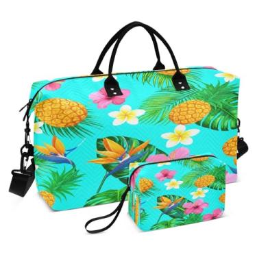 Imagem de CEBUGI Bolsa esportiva acolchoada de abacaxi tropical para mulheres, grande, bolsa de viagem de fim de semana, bolsas hospitalares para trabalho de parto e parto