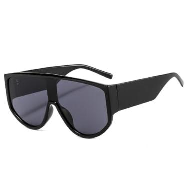 Imagem de HCHES Óculos de Sol Grandes e Oversized Femininos Bege Luxo Masculino Grande Degradê UV400 (Preto)