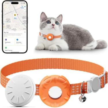 Imagem de Rastreador de gatos, rastreador de animais de estimação sem taxa mensal para gatos com fivela elástica de segurança compatível com Apple Find My App (apenas iOS), funciona com qualquer coleira
