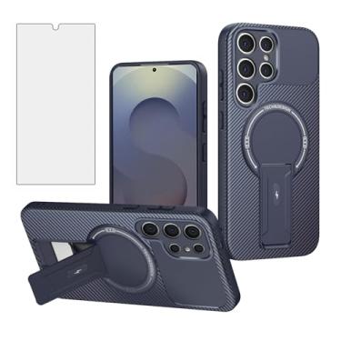 Imagem de Asuwish Capa de celular para Samsung Galaxy S24 Ultra 5G Capa magnética de fibra de carbono com protetor de tela de vidro temperado e suporte protetor de celular macio acessórios S24Ultra 24S S 24