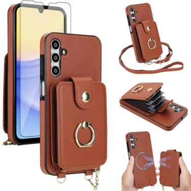 Imagem de Capa de telefone para Samsung Galaxy A15 5G/4G capa carteira destacável e protetor de tela anel com suporte transversal alça de cordão compatível com bloqueio de RFID MagSafe A 15 G5 15A para mulheres