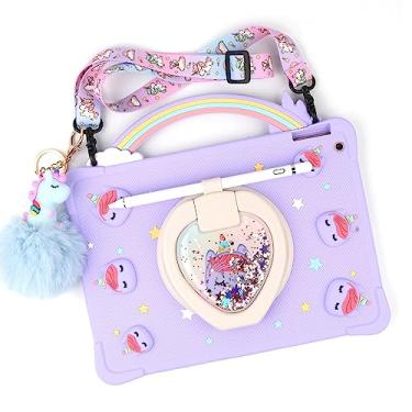 Imagem de [Capa super fofa de unicórnio com alça de arco-íris] Compatível com iPad Pro de 11 polegadas (1ª, 2ª, 3ª e 4ª geração) 2018/2020/2021/2022, capa pop it para crianças e meninas com alça arco-íris,