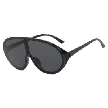 Imagem de Óculos de Sol Oversized com Lentes Degradê, Estilo Punk, Proteção UV400, Ideais para Esportes ao Ar Livre, Corrida e Ciclismo, nas Cores Preto e Cinza.