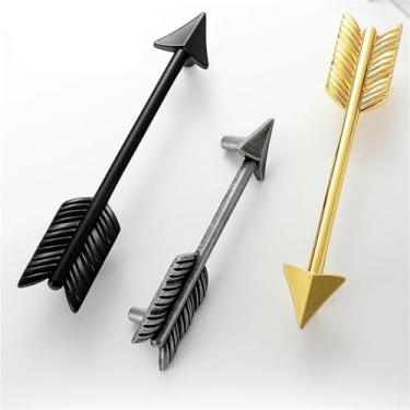 Imagem de HTNAFONI Puxador de gaveta armário armário cozinha guarda-roupa móveis ferragens preto dourado liga de zinco seta puxar casa 1 peça (CJ-preto-128 mm)