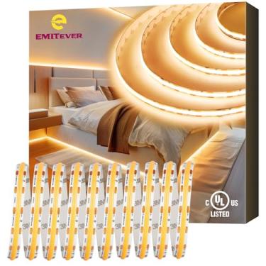 Imagem de EMITEVER Fita de luzes LED COB branco quente, fita de luz 2700K 10 m, alta densidade premium, CC 24 V, 300 lúmens/pés, 4800 LEDs/carretel, Ra 90, 3W/ft, certificação UL 5 anos de garantia (fonte de