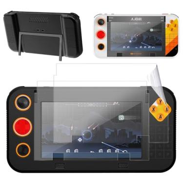 Imagem de Capa para console de jogos portátil My Arcade Atari Gamestation Go com 2 pacotes de protetores de tela PET, capa protetora de silicone macio fino, antiarranhões, à prova de choque, preta