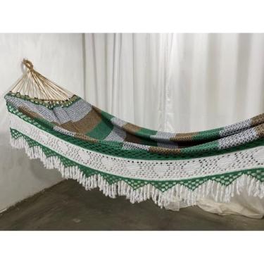 Imagem de Rede De Descanso Dormir 4,5 Toda Reforçada Até 350kg Bucho De Boi Toda Artesanal(COLORIDA VERDE)