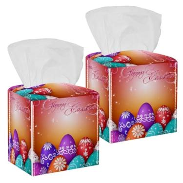 Imagem de Ovos de Páscoa felizes capa de caixa de lenços de papel quadrado de couro organizador de papel facial decorativo para mesas, mesas, banheiro, cozinha, carro, escritório, decoração de casa