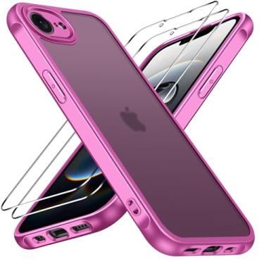Imagem de ivoler Capa 3 em 1 para iPhone 16e 6,1 polegadas 2025 com 2 protetores de tela de vidro temperado [proteção de grau militar], capa de telefone traseira translúcida fosca - rosa