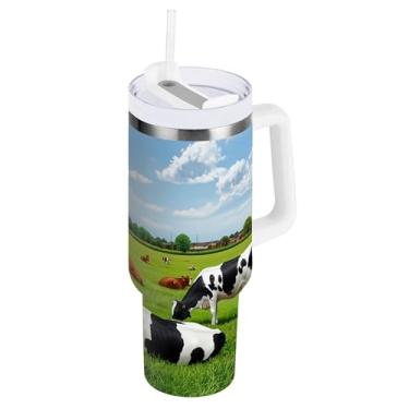 Imagem de SEHANY Copo Highland Cow de 850 g com alça, copo isolado de aço inoxidável a vácuo de parede dupla, à prova de vazamento, copo de viagem isolado cabe no suporte de copo de carro