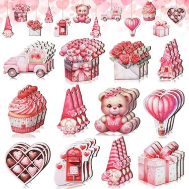 Imagem de 36 peças de decoração de madeira para pendurar no Dia dos Namorados, enfeites de Dia dos Namorados para árvore coração, urso, rosa, gnomo, decoração de pendurar para casa, festa de casamento