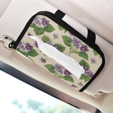 Imagem de SEHANY Porta-lenços de papel de carro floral fofo colorido, caixa de lenços para carro, viseira solar, porta-guardanapos retangular, dispensador de máscara de carro, caixa de lenços para veículos