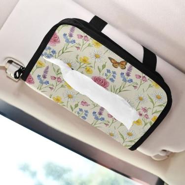 Imagem de SEHANY Porta-lenços de papel de carro floral fofo colorido, caixa de lenços para carro, viseira solar, porta-guardanapos retangular, dispensador de máscara de carro, caixa de lenços para veículos