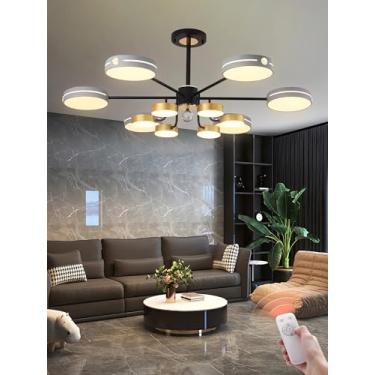 Imagem de Lustre de teto LED moderno para sala de estar, semi-embutido, com regulagem de intensidade e controle remoto. Luminária de teto redonda em acrílico para quarto, quarto infantil e sala de jan