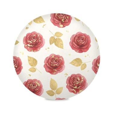 Imagem de Wassud Jogo americano de mesa redondo com folhas de rosas para cozinha e jantar, tapetes laváveis e resistentes ao calor, decoração de mesa 39 cm