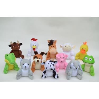 Imagem de Pelúcias animais da fazenda kit 12 bichinhos vaca porco cavalo boi - E
