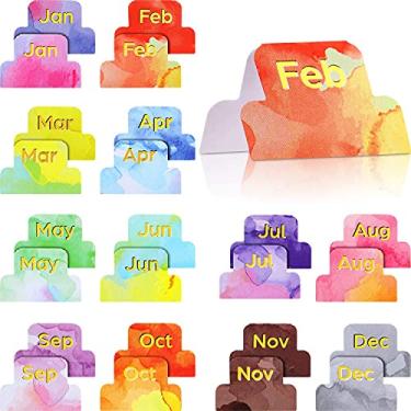 Imagem de 24 peças adesivas de design de abas adesivas acessórios mensais abas adesivos de agenda adesivos decorativos mensal índice de adesivo colorido neutro metálico padrão de aquarela para organização de planejadores de estudo de escritório