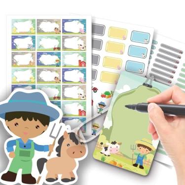 Imagem de Etiqueta Escolar Menino com TAG + Caneta (Fazenda Azul, Etiquetas + 1 TAG de Mochila)